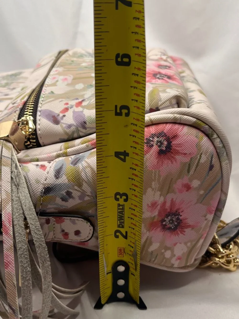 ALDO Floral Backpack Gold Chain Straps Tassel Pink Botanical Purse